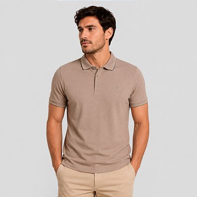 Camisa Polo Dudalina Frisos Degradê Ve27 Bege Masculino
