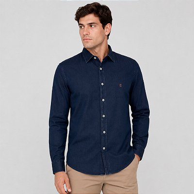 Camisa Jeans Individual Slim Ve27b Azul Masculino