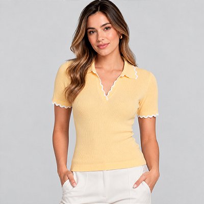 Camisa Polo Dudalina Tricot Flavia Ve27 Amarelo Feminino