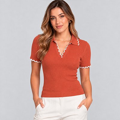 Camisa Polo Dudalina Tricot Flavia Ve27 Laranja Feminino