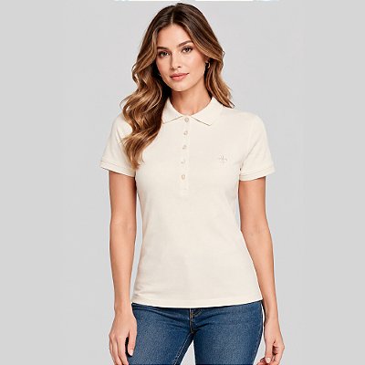 Camisa Polo Dudalina Decote V Ve27 Bege Feminino