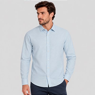 Camisa Individual Slim Cross Dye Color Ve27 Azul Masculino
