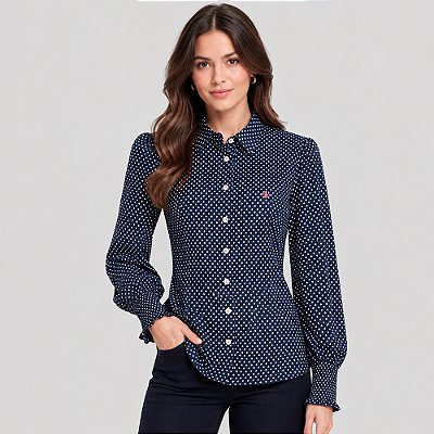 Camisa Dudalina Slim Estrelas Ve27 Marinho Feminino
