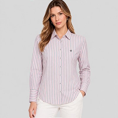 Camisa Dudalina Slim Listrado Ve27 Rosa Feminino