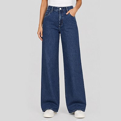 Calça Jeans Dudalina Kaila Wide Leg Ve27 Azul Feminino