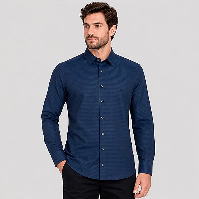 Camisa Dudalina Milano Maquinetada Ve27 Azul Masculino