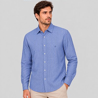Camisa Dudalina Comfort Flame Listrado Ve27 Azul Masculino