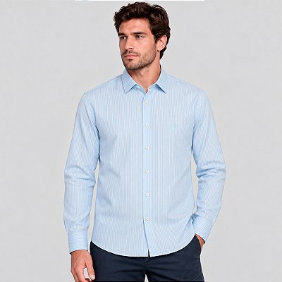 Camisa Dudalina Comfort Tricoline Ve27 Azul Masculino