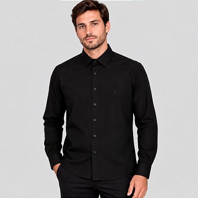 Camisa Dudalina Slim Tricoline Ve27 Preto Masculino