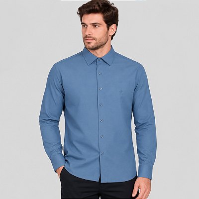 Camisa Dudalina Slim Tricoline Ve27 Azul Masculino