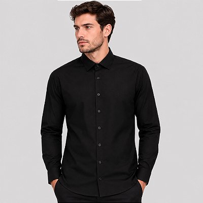 Camisa Dudalina Comfort Tricoline Ve27 Preto Masculino