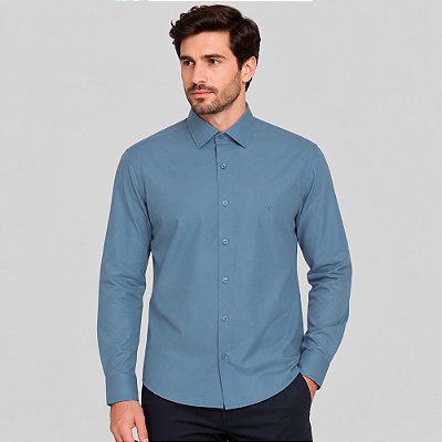 Camisa Dudalina Comfort Tricoline Lisa Ve27 Azul Masculino