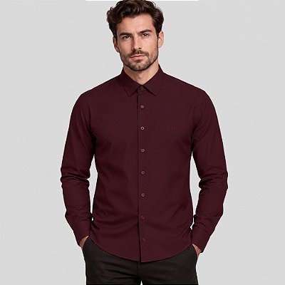 Camisa Dudalina Slim Tricoline Ve27 Bordô Masculino