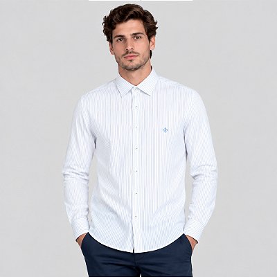 Camisa Dudalina Slim Tricoline Listras Ve27 Branco Masculino