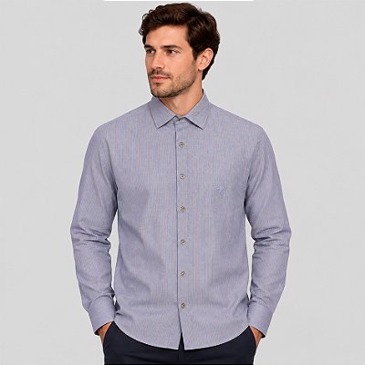Camisa Dudalina Slim Listras Bicolor Ve27 Azul Masculino