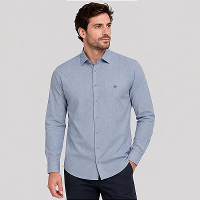Camisa Dudalina Comfort Listrada Ve27 Azul Masculino