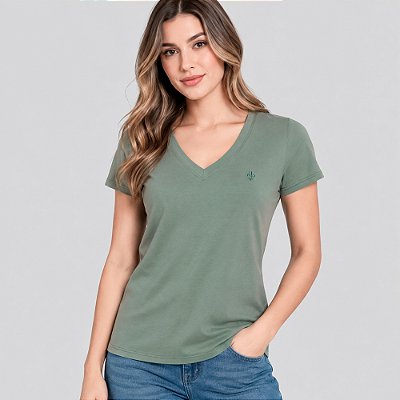 Blusa Dudalina Decote V Ve27 Verde Feminino