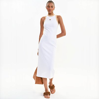 Vestido Canelado Colcci Midi Ve27 Off White Feminino
