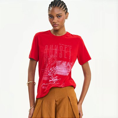 Camiseta Colcci Sunset Ve27 Vermelho Feminino