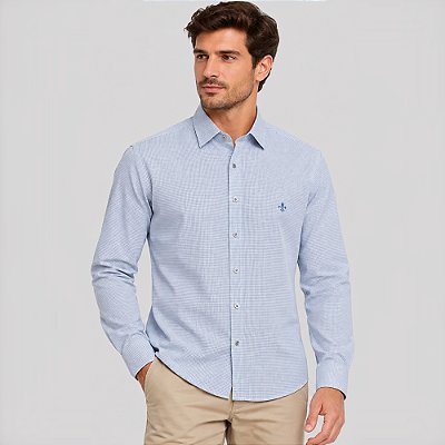 Camisa Xadrez Dudalina Slim Tricoline Ve27 Azul Masculino