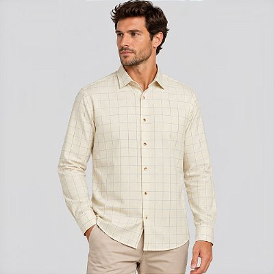 Camisa Xadrez Dudalina Comfort Ve27 Amarelo Masculino