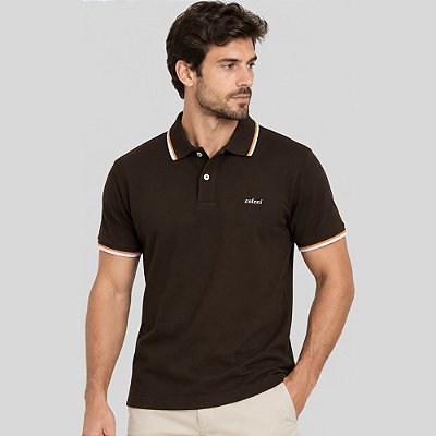 Camisa Polo Colcci 2 Lines Ve27 Marrom Masculino