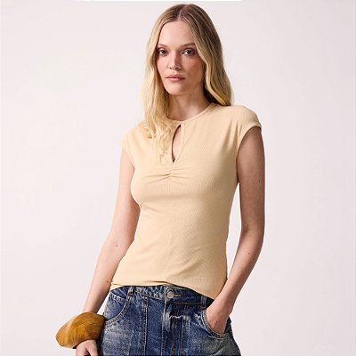Blusa Canelada Colcci Classic Av27 Bege Feminino
