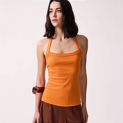 Blusa Canelada Colcci Clean Av27 Laranja Feminino