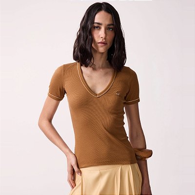 Blusa Canelada Colcci Iconic Av27 Marrom Feminino