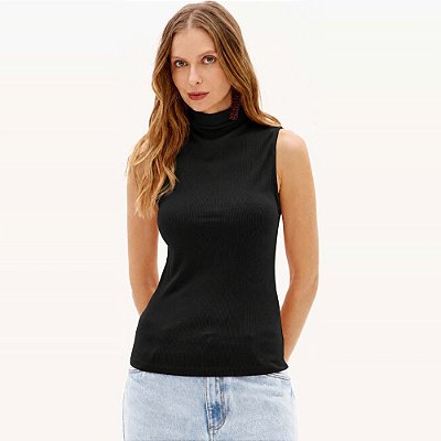 Blusa Canelada Lança Perfume Gola Alta Ve27 Preto Feminino
