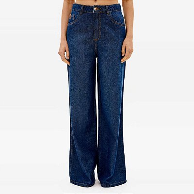 Calça Jeans Lança Perfume Wide Leg Cint Ve27b Azul Feminino