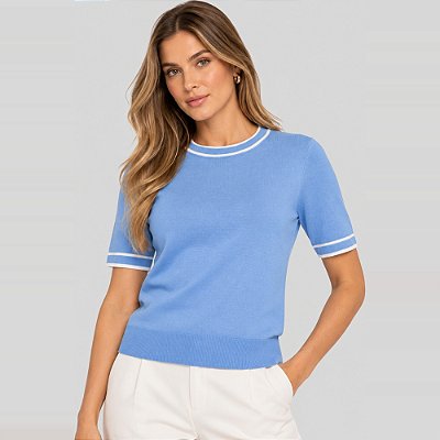 Camiseta Dudalina Mara Ve27 Azul Feminino