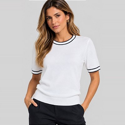 Camiseta Dudalina Mara Ve27 Off White Feminino