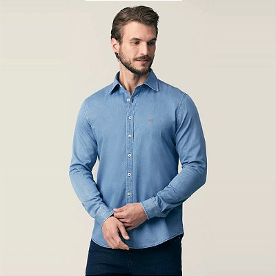Camisa Jeans Individual Slim Ve27 Azul Masculino