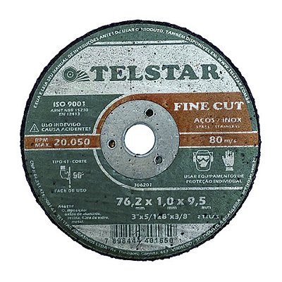 DISCO DE CORTE FERRO INOX 3 X 1,0 X 3/8" TELSTAR