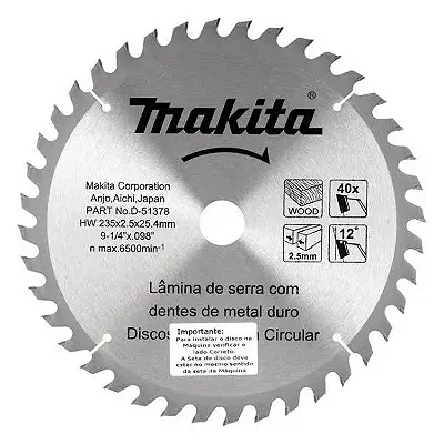 SERRA WIDEA MAKITA 9.1/4" X 40 DENTES X 25MM - D-51378