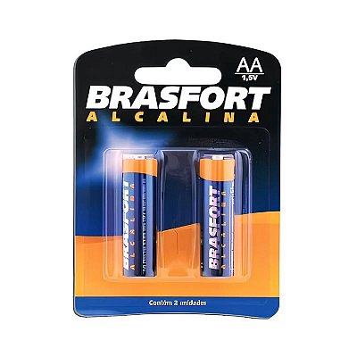 PILHA BRASFORT ALCALINA PEQUENA AA COM 2 UNIDADES ALTA PERFORMANCE