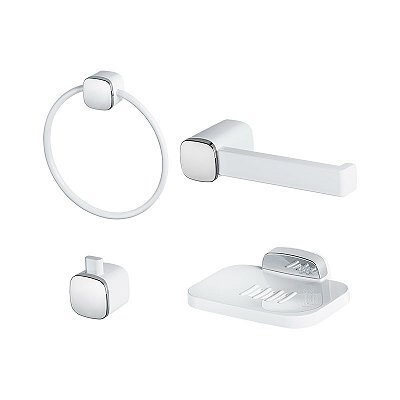 KIT ACESSÓRIOS PARA BANHEIRO HERC TIVOLI BRANCO/CROMADO 4PC