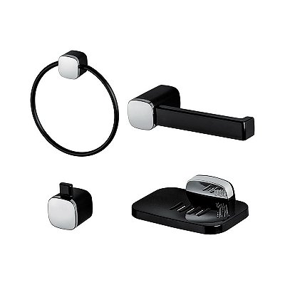 KIT ACESSÓRIOS PARA BANHEIRO HERC TIVOLI PRETO/CROMADO 4PC