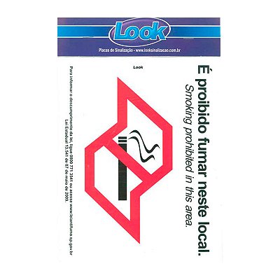 PLACA DE SINALIZAÇÃO PROIBIDO FUMAR C/ LEI