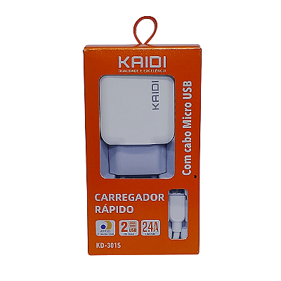 Carregador Micro Usb v8 Kaidi 2.4A Rápido Duplo USB