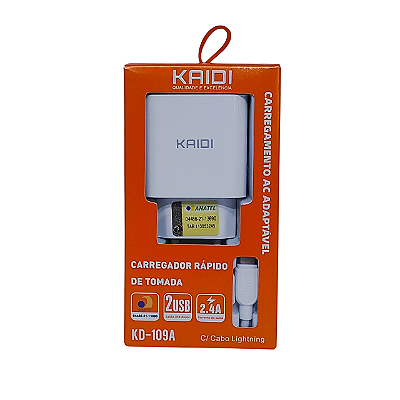 Carregador de iPhone kaidi 2.4A Com Cabo Lightning