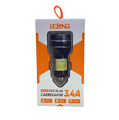 Carregador Usb Veicular Lelong Le-527 Rápido