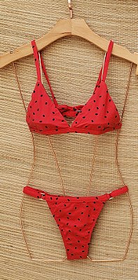 Biquini top fixo triângulo + calcinha com regulagem estampa melancia