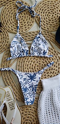 Biquíni estampado Top cortininha + calcinha com regulagens