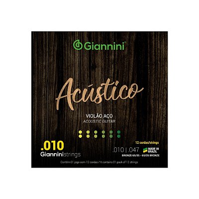 Encordoamento Giannini Violão Aço Acústico 010 Geswa - 12 Cordas
