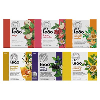 Combo Chá Leão Frutas e Flores 6 Caixas 75 Sachês Embalados Individualmente