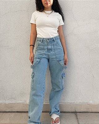 Calça cargo jeans clara