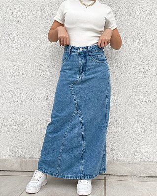 Saia Jeans Midi sem fenda