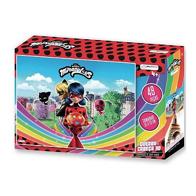 QUEBRA CABECA MIRACULOUS LADYBUG e CAT NOIR 3D - 48 PEÇAS BR1623